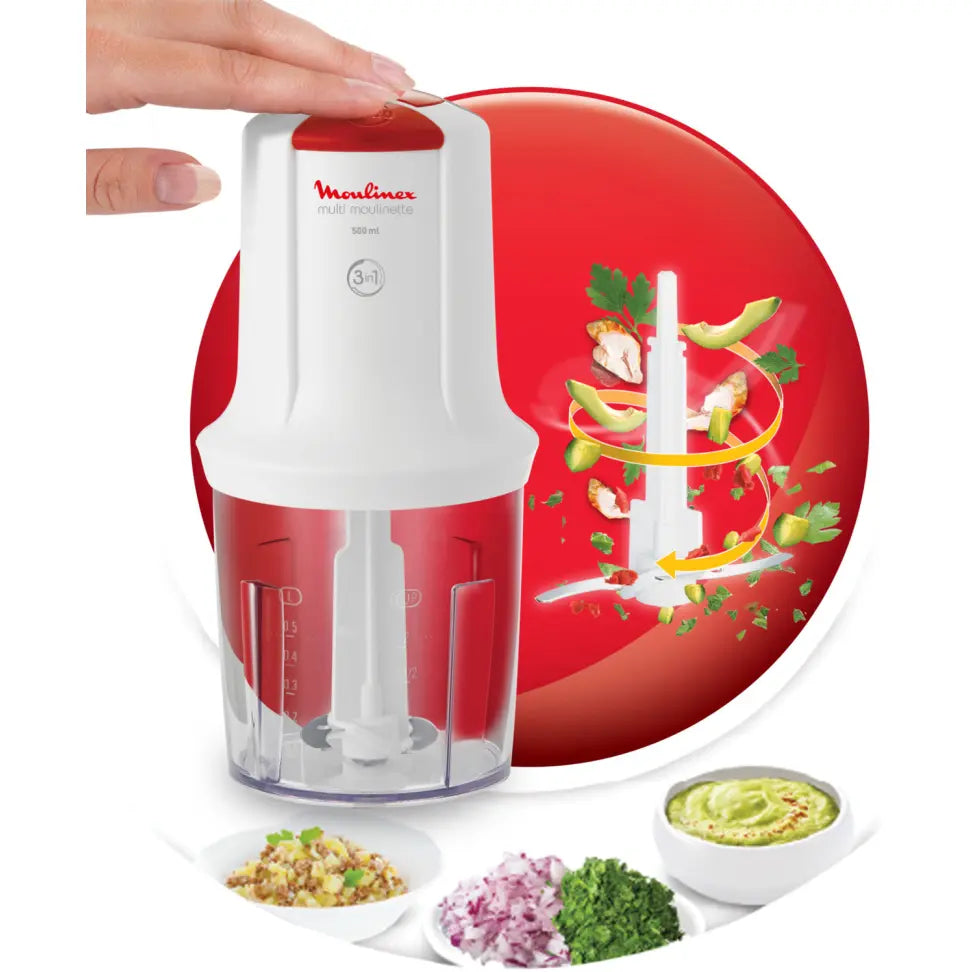 Mini hachoir 3EN1 400W Blanc Moulinex AT710110