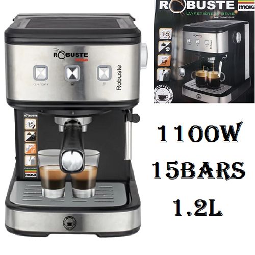 Robuste Cafetiere A BRAS Automatique MOKA-15 bar-1.2L-1100W- Noir -Argent