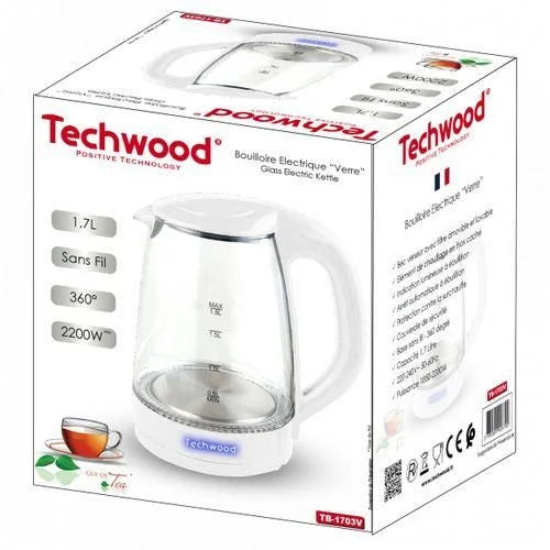 Bouilloire Électrique Sans Fil 1.7L 2200W Techwood TB-1703V