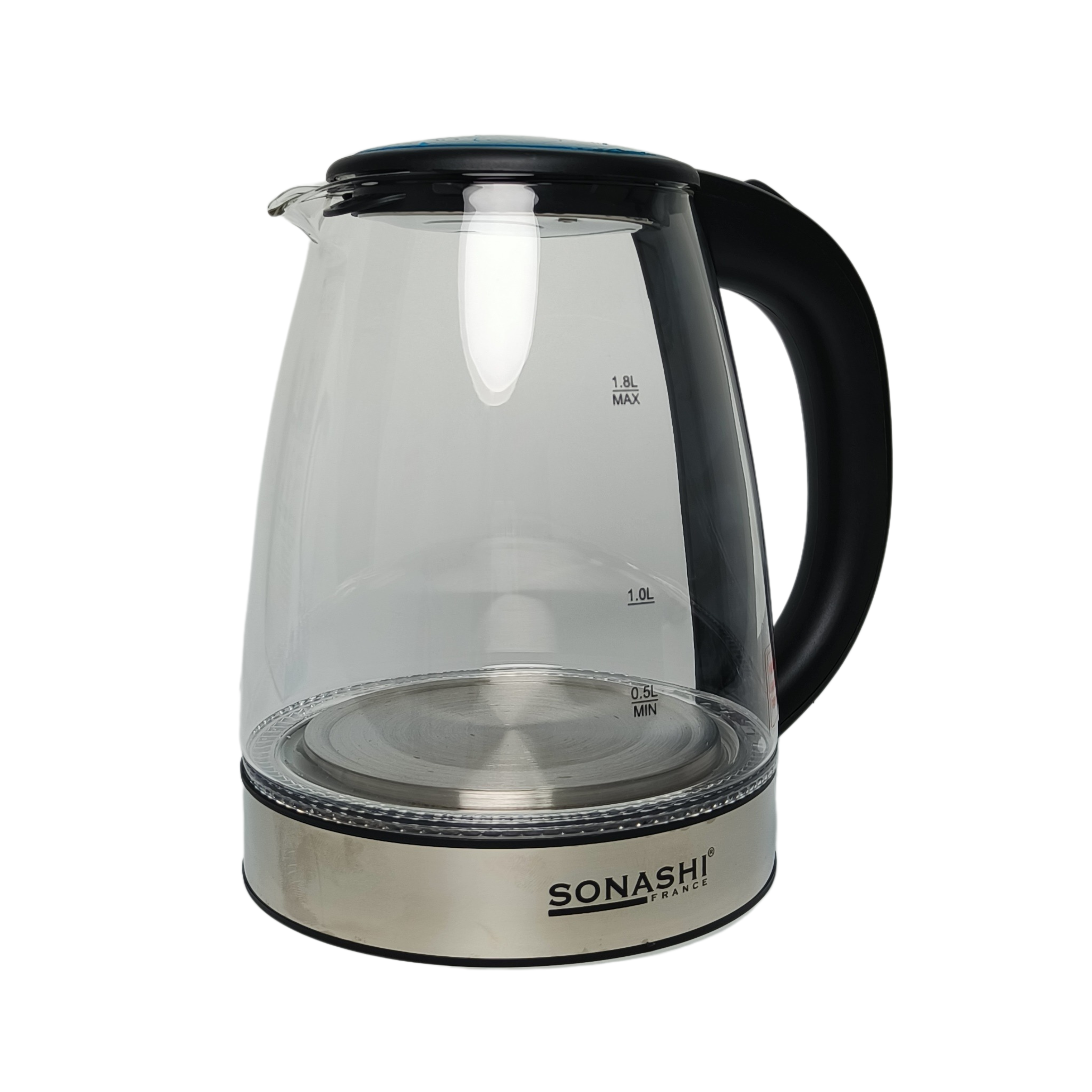 Bouilloire en Verre 1.8 Litres – Sonashi SKT-1809 – Blanc / Inox  غلاية زجاجية