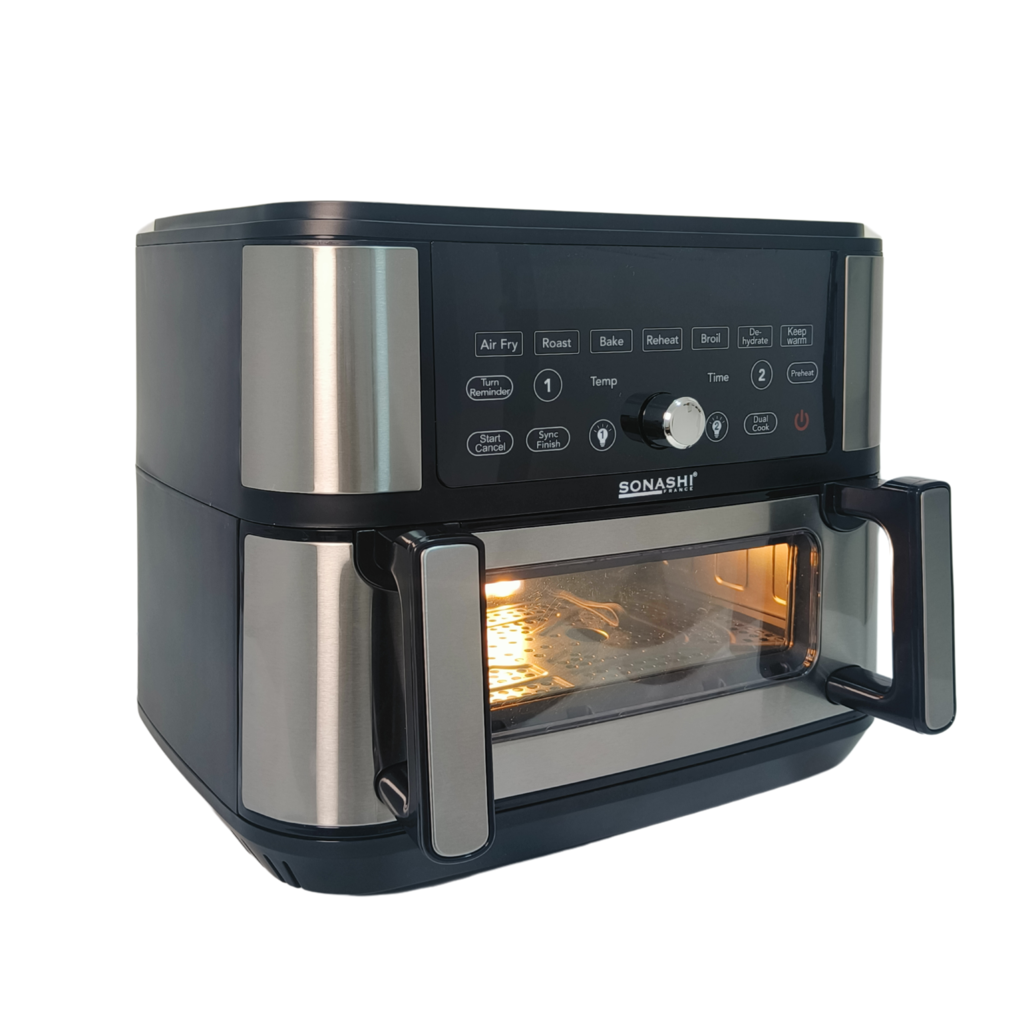 Sonashi Friteuse à Air Numérique Double Bac 10L 2600 W Digital multiprogrammes En inox SAF-110