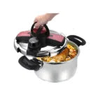 Cocotte 6 L Robuste inox 18/10 + 02 Joint + Couvercle En Verre + Panier Vapeur