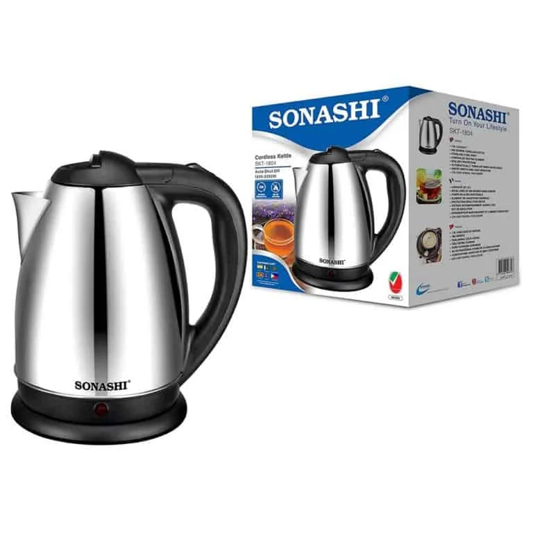 Bouilloire Electrique Sans Fil en Inox 1.8L 2200W Sonashi SKT-1804