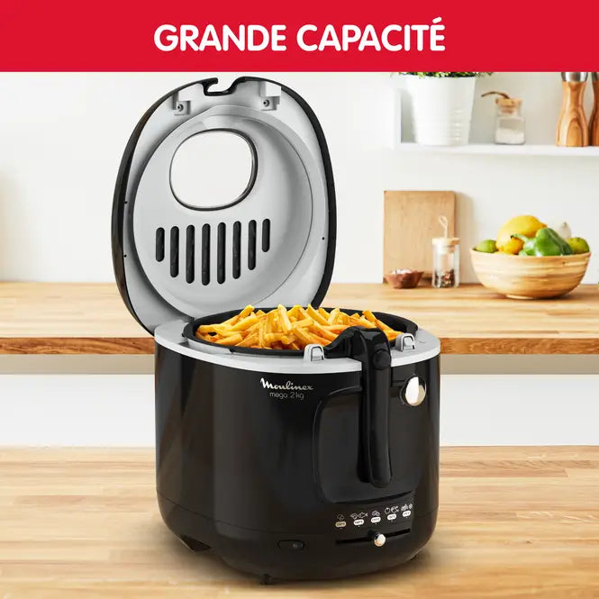 Friteuse Mega 2 KG Xxl pour 8 personnes Moulinex Am480870 Noir
