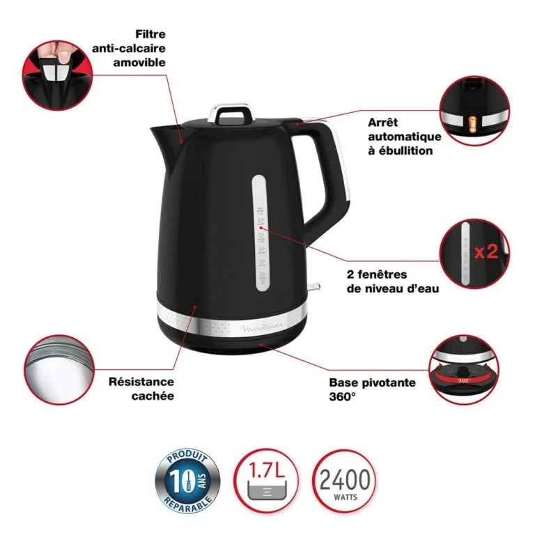 Bouilloire Electrique Sans Fil 1.7L 2400W Moulinex Original BY320B16