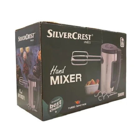 Batteur à Main Électrique SilverCrest en Inox – 300W, Modèle HM833 – Noir et Argent
