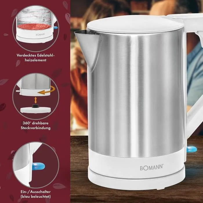 Bouilloire Electrique 1,5 L 2200 W Bomann Wks-3002 Blanc-inox