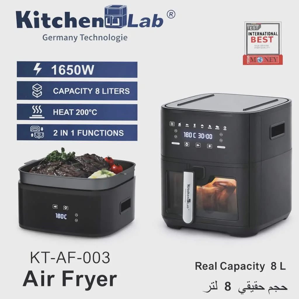 AirFryer 2 en 1 KitchenLab 08L 1650W AirFryer et Plaque Cuisson KitchenLab KT-AF-003