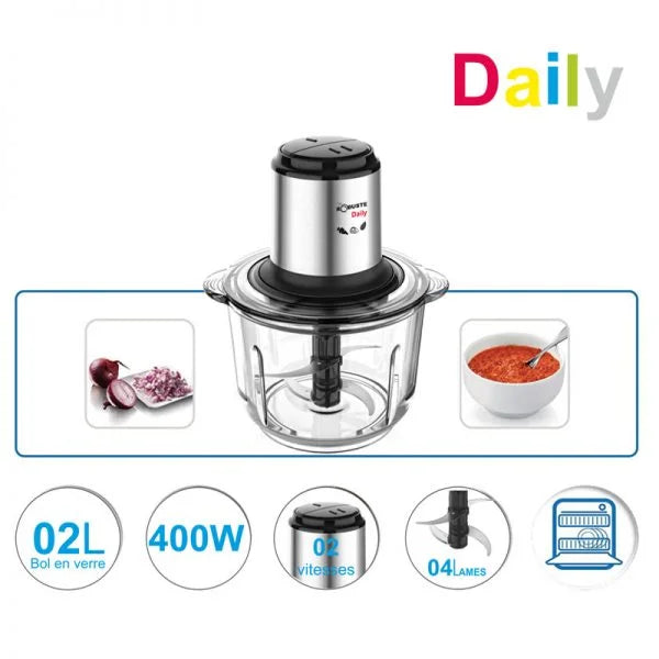 Hachoir en verre 2L 4 Lames 400W Robuste DAILY