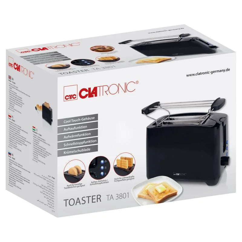 Grille-Pain Électrique 750W 2 Tranches Avec Fonction Décongélation Clatronic TA3801