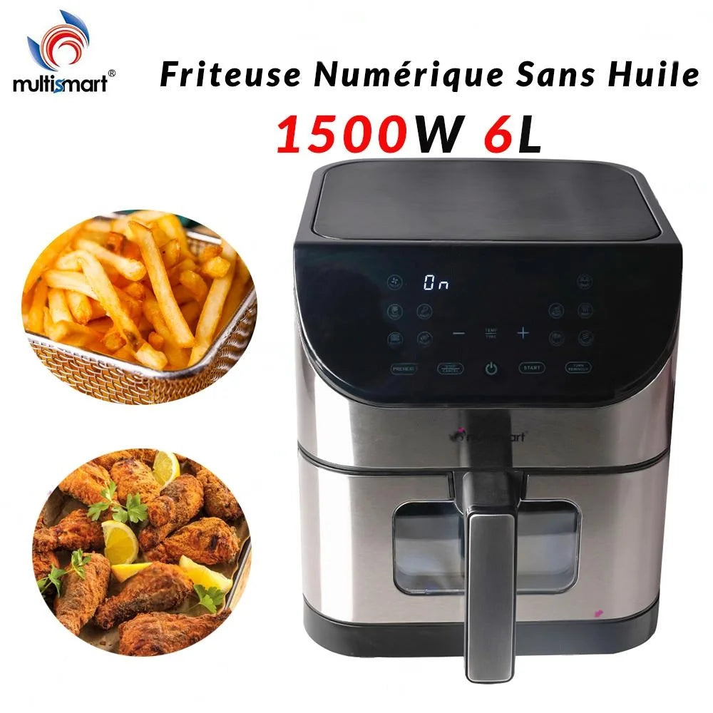 Multismart Epsm Friteuse INOX Sans Huile Numérique 6L 1500W Avec Fenêtre Multismart MS ...